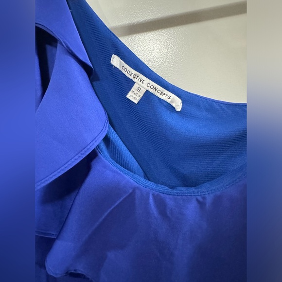 Collective Concepts Small Royal Blue One Shoulder Ruffle Dress. - Picture 4 of 5